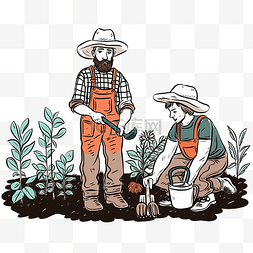 园丁以涂鸦风格种植蔬菜插图
