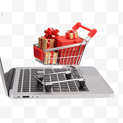 小购物篮图片_带键盘的小红色购物车，用于互联