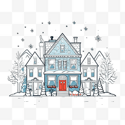 現代城市图片_邻里线条艺术圣诞节插画与房子