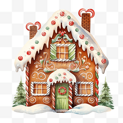 姜饼屋圣诞糖霜水彩元素插画