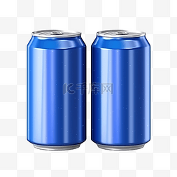 逼真的蓝色罐头，带有水滴，用于