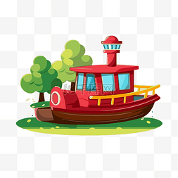 桨船剪贴画卡通红船和房子卡通矢