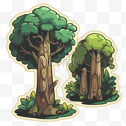森林里的两棵卡通树剪贴画 向量