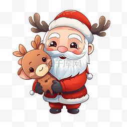 驯鹿矢量图片_卡通可爱圣诞圣诞老人拥抱驯鹿矢