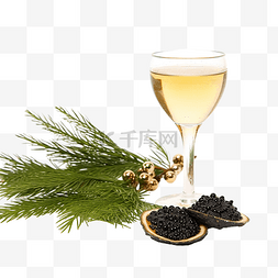 鱼子酱军舰图片_墙上圣诞树上的黑鱼子酱和香槟