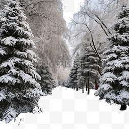 松雪图片_冬季公园里的绿色圣诞树被雪覆盖
