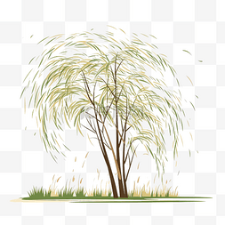 树和芦苇插画