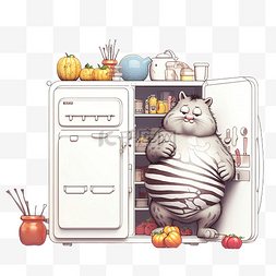 冰箱里的食物图片_有趣的肥猫贪食者从家里的冰箱里