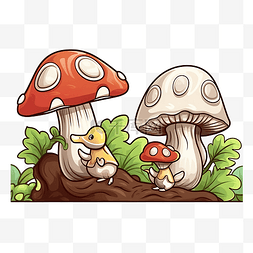 卡通插图蜗牛走在蘑菇上为孩子着