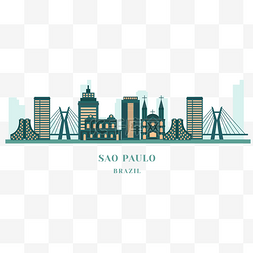 巴西圣保罗城市天际线绿金色