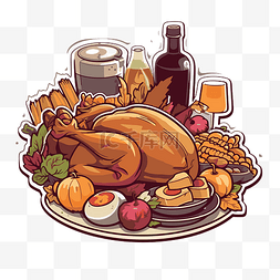 感恩节火鸡和其他食物矢量图剪贴