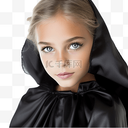 巫文化图片_穿着黑色斗篷的万圣节化妆女孩的