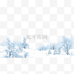 蓝色雪地图片_雪景水彩冬季树