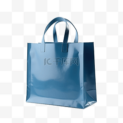 手提包样机图片_带有反射地板的蓝色购物袋隔离用