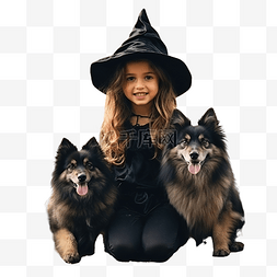秋趣图片_可爱的小女巫与狗