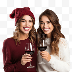 女朋友们欢快地参加圣诞晚会，喝