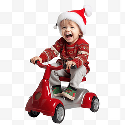 快乐的孩子穿着圣诞毛衣孩子骑玩