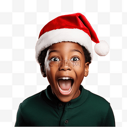 惊喜连连看图片_戴着圣诞帽的非洲裔美国男孩，红