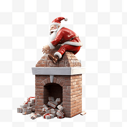 圣诞圣诞老人偷偷地带着卡在烟囱
