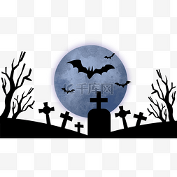 蝙蝠群图片_万圣节月亮蝙蝠恐怖夜晚墓地墓碑