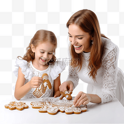 母女做饭图片_母女准备圣诞姜饼并装饰它以度过