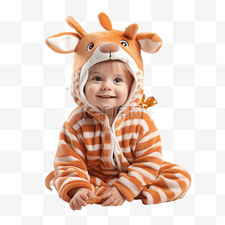 一个穿着驯鹿服装的小孩躺在圣诞