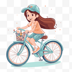 骑自行的女孩图片_騎自行車 向量