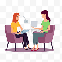 椅子插图图片_两个女人坐在一起谈论卡通片的咨
