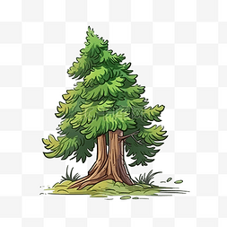 卡通风格森林传统树中的绿松多彩