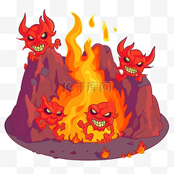 恶魔尾巴恶魔尾巴图片_地狱剪贴画四个红色恶魔围着火，