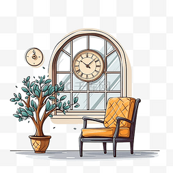 墙上的平面立面窗户时钟装饰家具