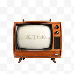 播送图片_带天线的棕色旧电视复古彩色插图