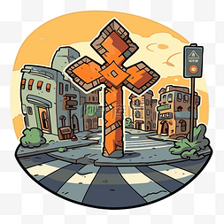 城市图片_城市十字架的卡通 向量