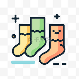 三只色彩缤纷可爱的袜子排成一排