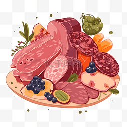 画板图片_不同肉类和水果卡通熟食剪贴画板