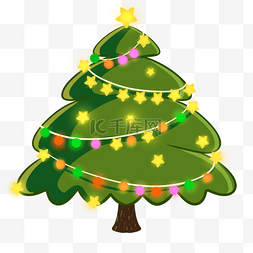 圣诞节圣诞树卡通星星彩灯装饰