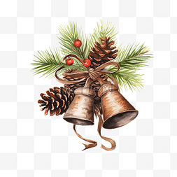 铃儿图片_圣诞贺卡，配有松果和木制铃儿响