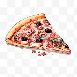 一片披萨，配黑橄榄火腿蘑菇和牛