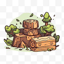 木刻剪贴画卡通木头和山上的树桩