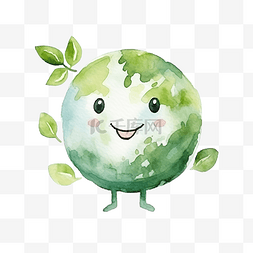 生态友好的绿色地球符号与树水彩