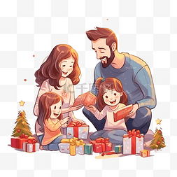惊喜连连看图片_圣诞节早上，幸福的家庭在枞树附
