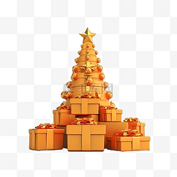 剪纸礼物盒图片_圣诞节主题 3D 插图与圣诞树和礼