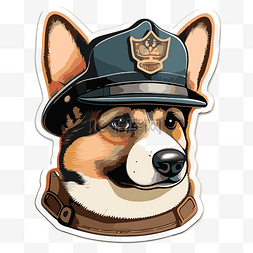 戴着警察帽子的柯基犬贴花贴纸png