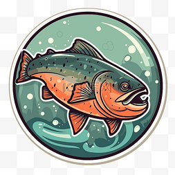 鳟鱼在水面上飞翔的贴纸插画 向