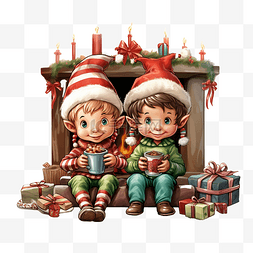 两个精灵在家庆祝圣诞节的插图
