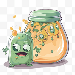 酶剪贴画带有绿色细菌的罐子的小