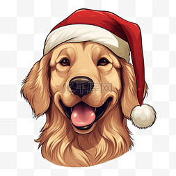 戴圣诞帽的宠物图片_戴着圣诞帽卡通人物的金毛猎犬