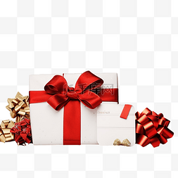 50折扣图片_圣诞折扣卡，带红丝带和圣诞礼物