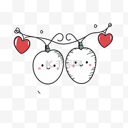 线手绘两个可爱的快乐情人球花环
