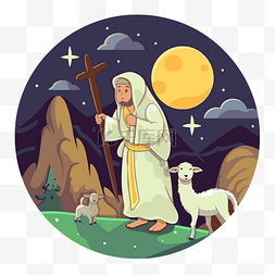 耶稣传教图片_圣诞主卡通人物耶稣在山上 向量